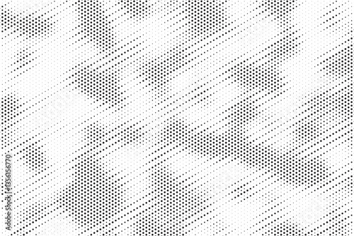 Grunge halftone gradient texture. Faded grit noise background. Sandy gritty wallpaper. Retro pixelated backdrop. Black and white anime or manga comic overlay. Vector graphic design textured halftone.