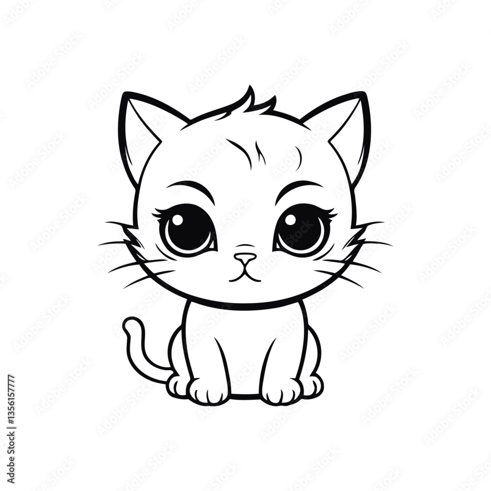 A black and white vector silhouette of a lonely baby cat standing with a sorrowful face on a white background A black and white vector silhouette of a lonely baby cat standing with a sorrowful face on a white background