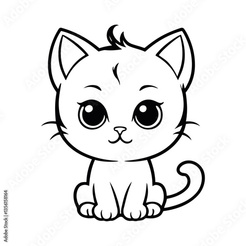 A black and white vector silhouette of a baby cat with a frown, its tiny whiskers drooping on a white background