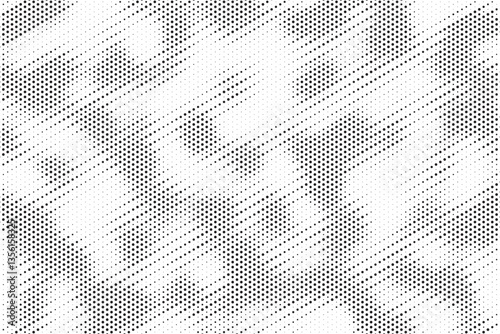 Grunge halftone gradient texture. Faded grit noise background. Sandy gritty wallpaper. Retro pixelated backdrop. Black and white anime or manga comic overlay. Vector graphic design textured halftone.