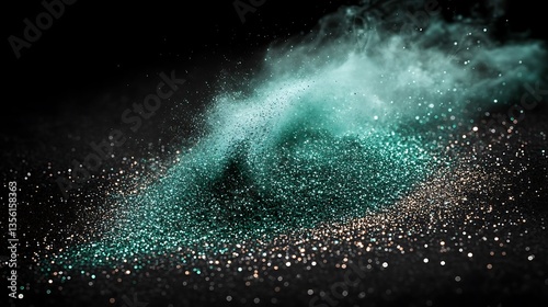 Teal powder explosion on black.