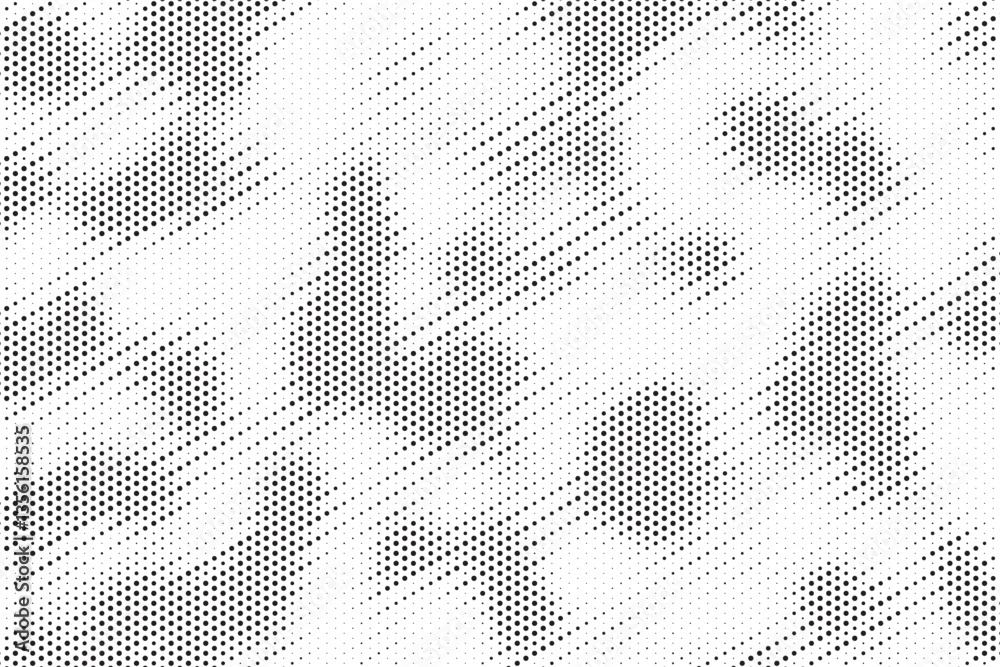 Grunge halftone gradient texture. Faded grit noise background. Sandy gritty wallpaper. Retro pixelated backdrop. Black and white anime or manga comic overlay. Vector graphic design textured halfton
