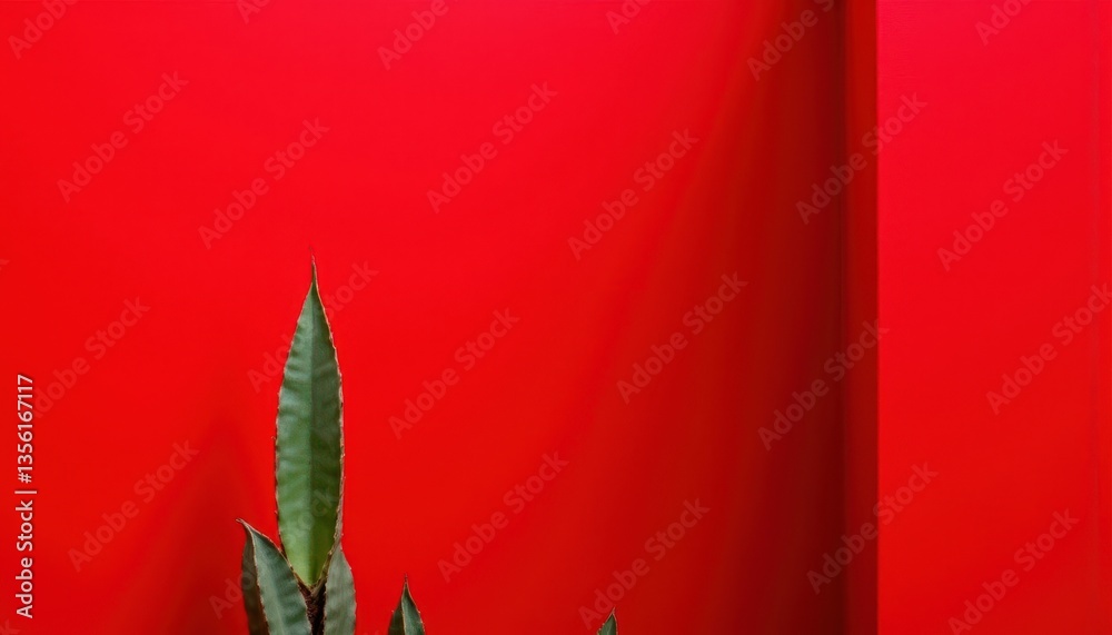 Obraz premium Botanical Minimalism Design a minimalist scene with a few prominent agave leaves in focus, contrasting beautifully with a smooth, matte red wall