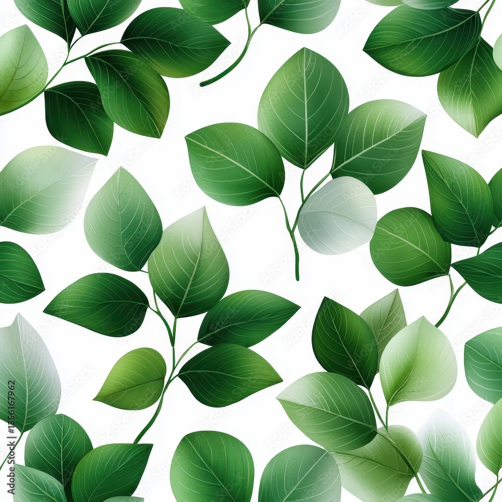 Lush green leaves pattern on a bright, white background. Lush green leaves pattern on a bright, white background.