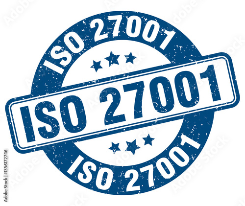 iso 27001 stamp. iso 27001 label. round grunge sign