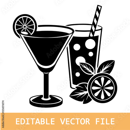 vector cocktail. Glass collection. drinks silhouette. Drink Fruit Juice icons