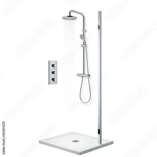 A metallic chrome shower head with elegant design perfectly isolated on white background
