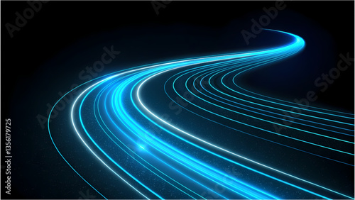 Electric Blue Light Flow in a Dark Space Background