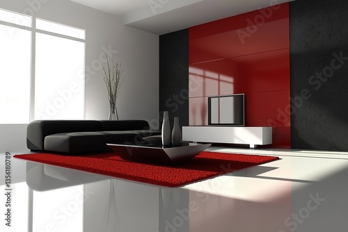 Sleek and minimalist living room with bold luxurious style accents