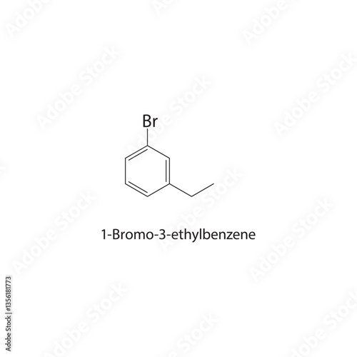 1-Bromo-3-ethylbenzene skeletal structure. Brominated Alkylbenzene compound schematic illustration. Simple diagram, chemical formula. photo