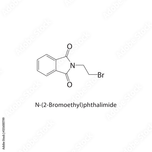 N-(2-Bromoethyl)phthalimide skeletal structure. Brominated Imide compound schematic illustration. Simple diagram, chemical formula.