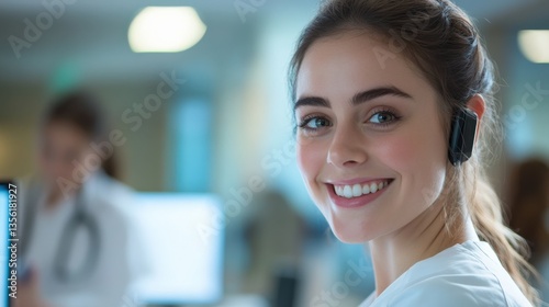 Smiling woman with headset on