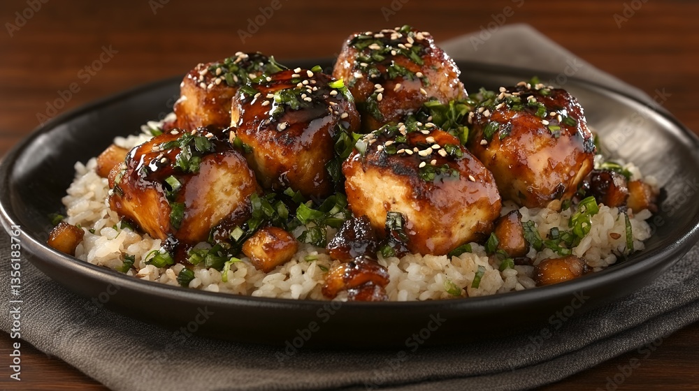 tofu and vegetables stir fried in soy glaze