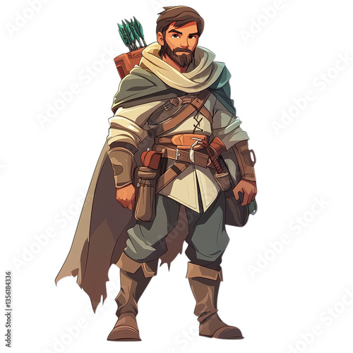 Illustration of a bearded man wearing a cloak with arrows in a quiver behind him