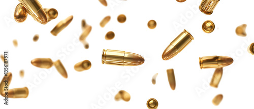 Falling bullets, flying shells isolated on a transparent background
