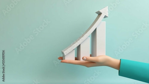 Conceptual 3D Graphic of Growth Chart Held by a Hand in a Business Context