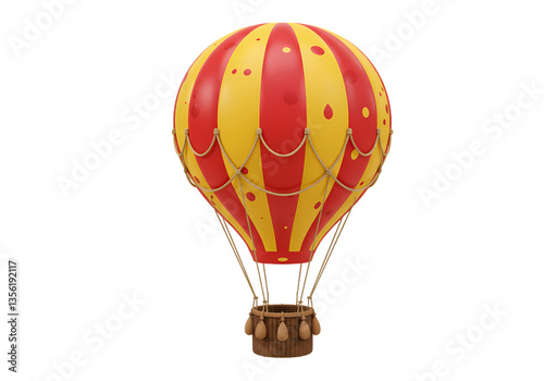 Red  Yellow Hot Air Balloon Illustration isolated on transparent background