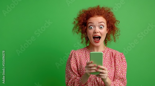Woman with phone shows surprise