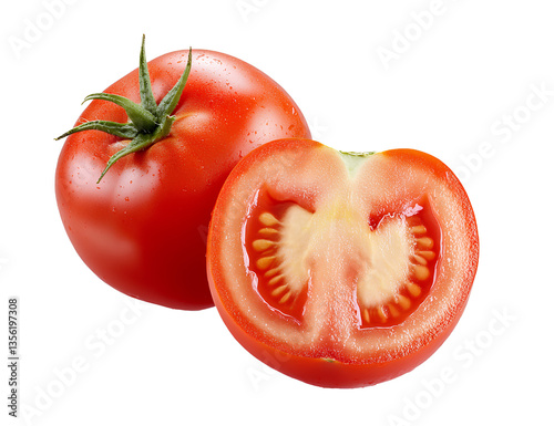 Oreo cookies falling down, flying around, from different angles, on a transparent background - Tomato cut in half, transparent background