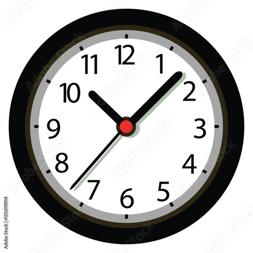 wall clock isolated vector illustration on white. Black color wall clock with transparent background 