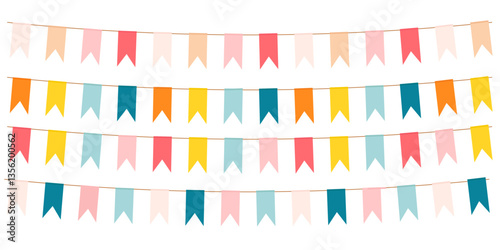 Festive multicolored garlands for holiday decoration, theme parties, posters or banners. Vector illustration.