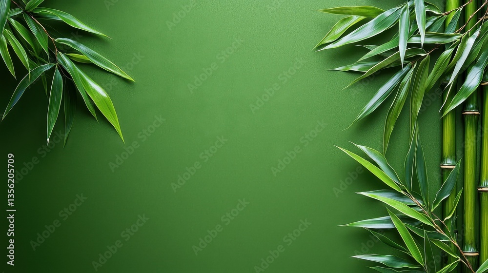 Fototapeta premium Lush green bamboo leaves create a serene background scene.