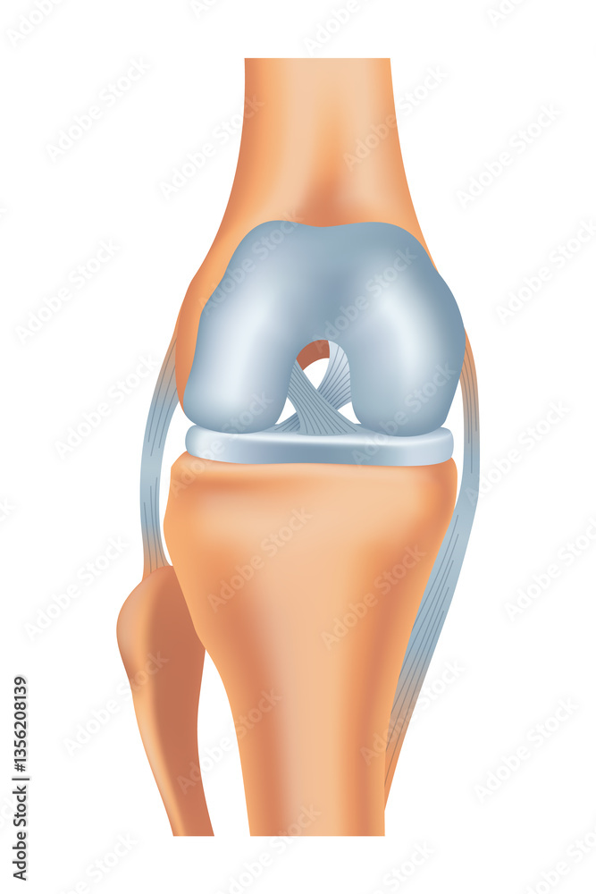 Knee arthrosis. Healthy knee structure. Bone exposure, healthy knee structure comparison. Medical poster with foot bones. Isolated illustration