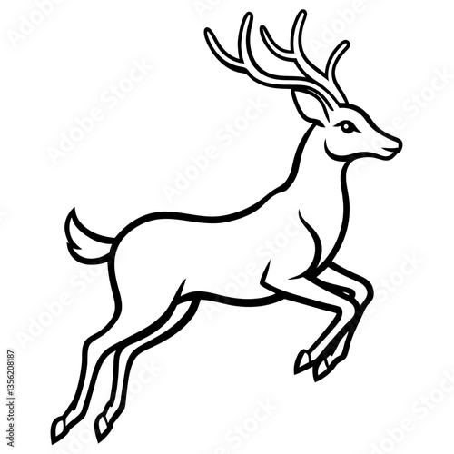 jumping Deer silhouette vector black outline, white background 