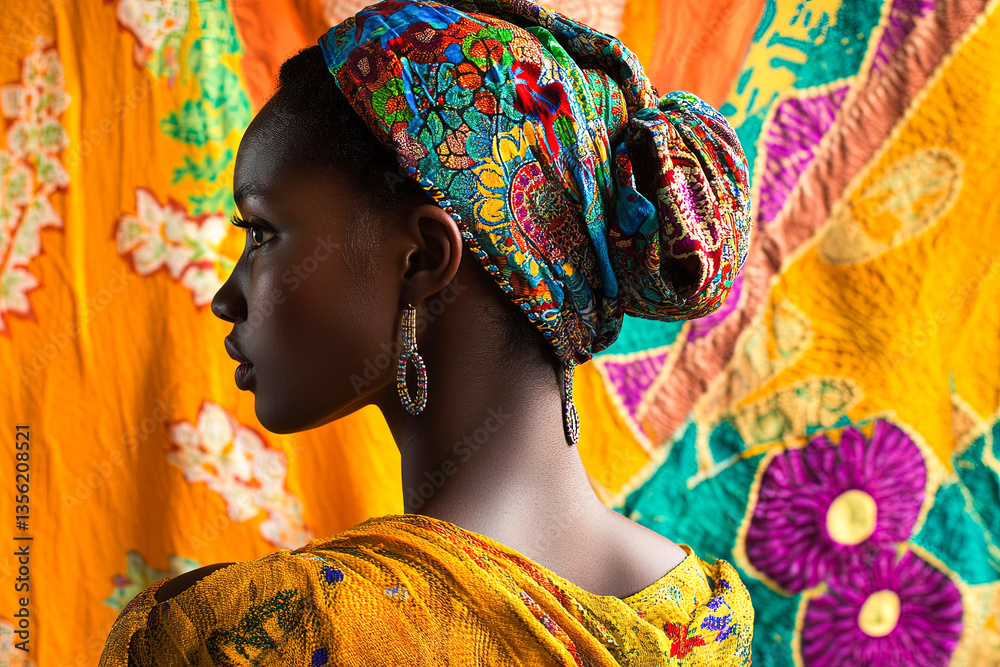 Fototapeta premium Elegant Woman in Colorful Headwrap