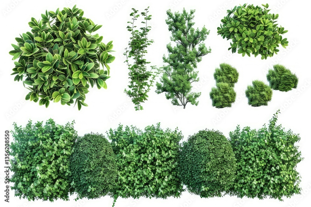 Ultra Hd Visual of Set of Lush Garden Bushes on White Background Ultra Hd Visual of Set of Lush Garden Bushes on White Background