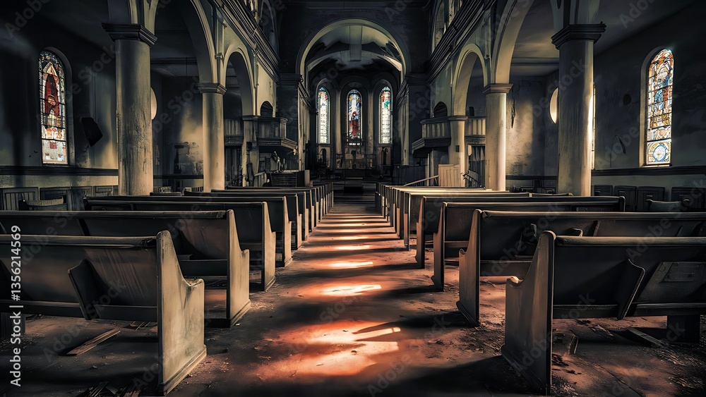 Fototapeta premium The interior of an abandoned empty church