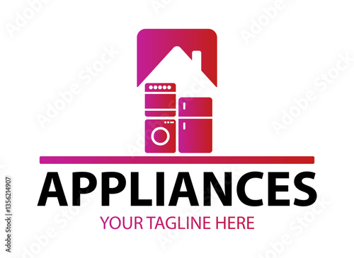 Modern minimalist home appliance store logo. Refrigerator stove and washing machine icon.