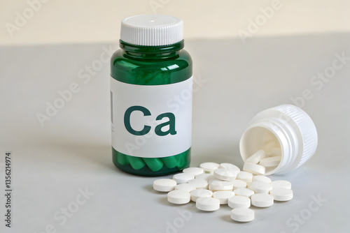 Essential Calcium Supplements for Adults, bone maintenance on minimalist backdrop, medical grade, preventative nutrition