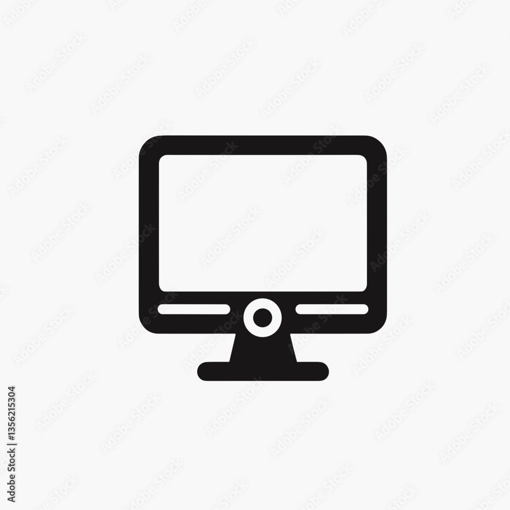 Simple black computer monitor silhouette on white background, digital design Simple black computer monitor silhouette on white background, digital design