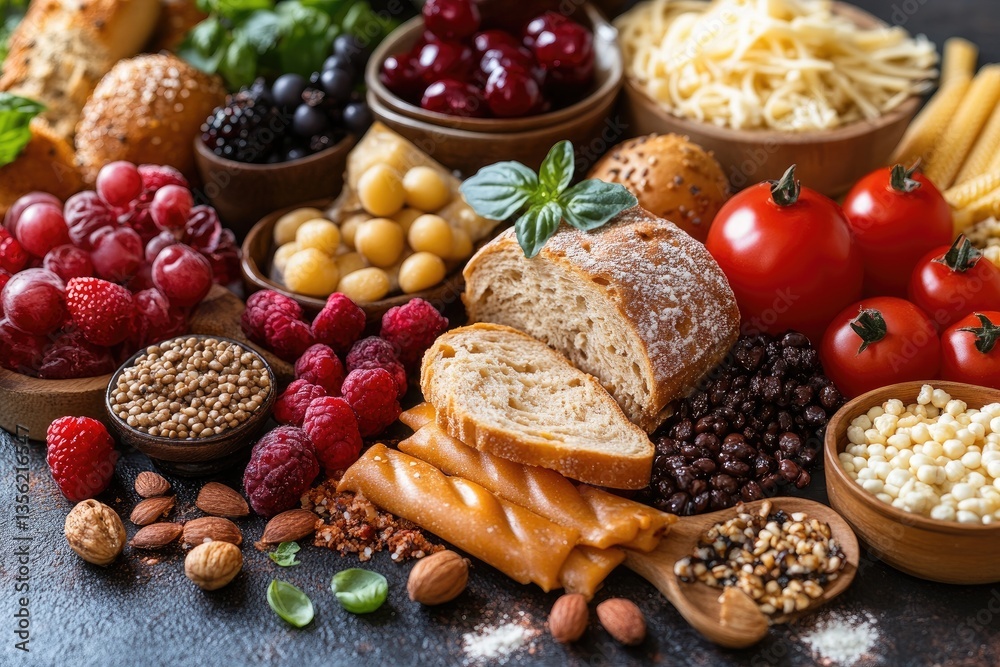 A Colorful Array of Various Fresh Food Ingredients Piled Together A Colorful Array of Various Fresh Food Ingredients Piled Together