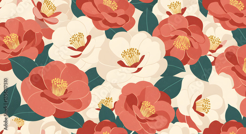 Wallpaper Mural camellia flower pattern backgrounds Torontodigital.ca
