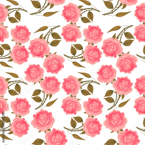 Pink Roses Seamless Pattern. Elegant illustration