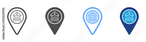 Bank Location Icon Set Multiple Style Collection