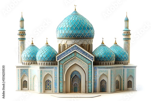 Mosque with Turquoise Domes and Intricate Details.