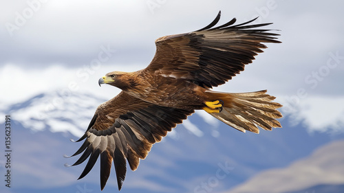 Obraz na płótnie Majestic eagle soaring over snowy mountain peaks w salonie