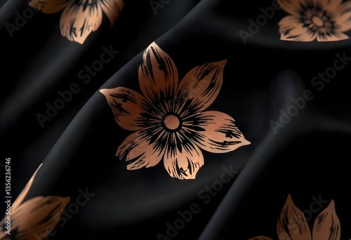 Rich Brown Ethnic Floral Motif on a Black Canvas
