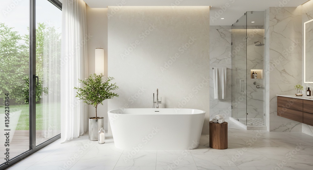 Fototapeta premium Serene modern bathroom soft light elegant design. AI Generated