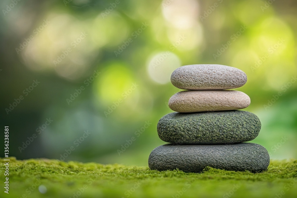 Stacked stones on moss in a forest background Stacked stones on moss in a forest background