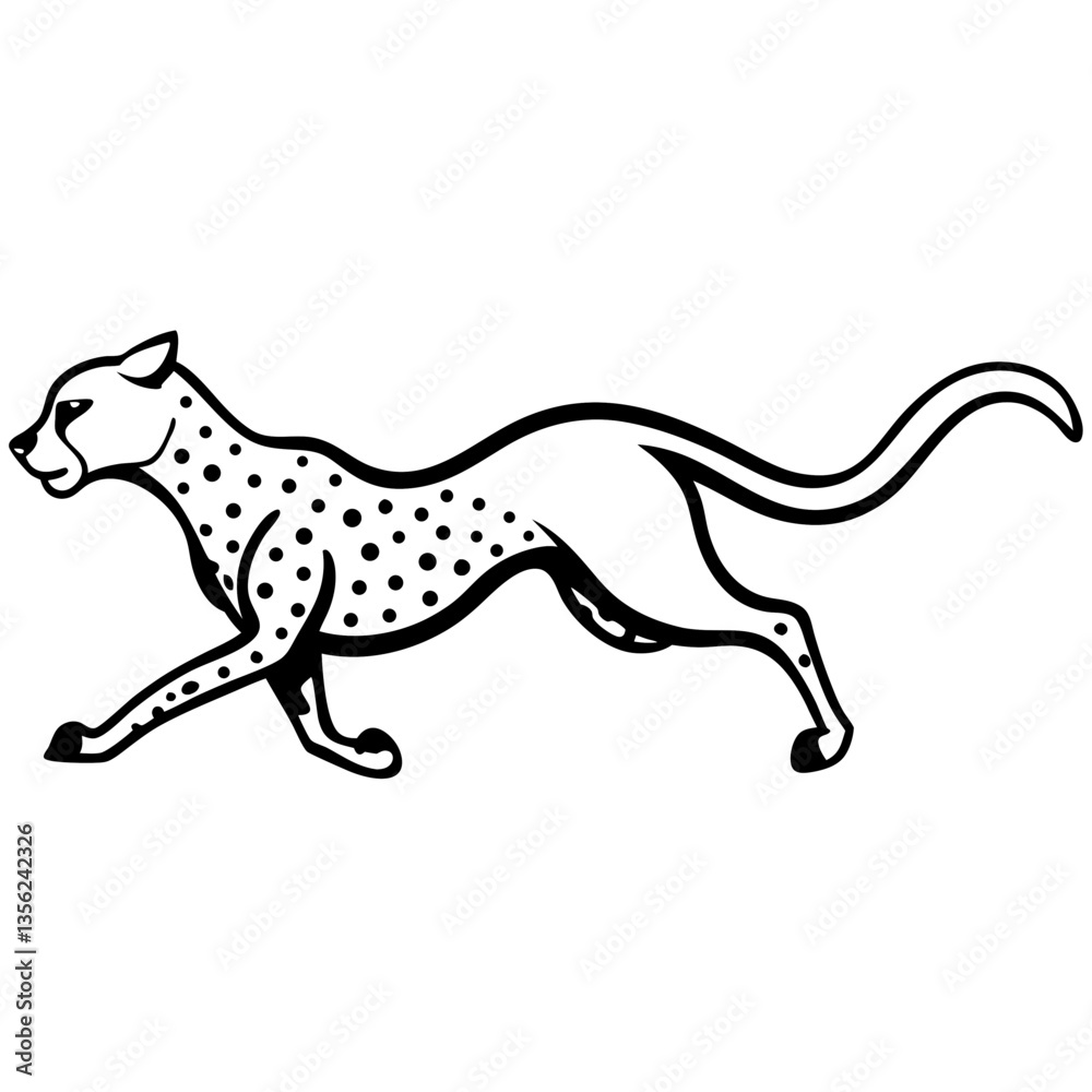 Fototapeta premium Running Cheetah silhouette vector black outline, white background