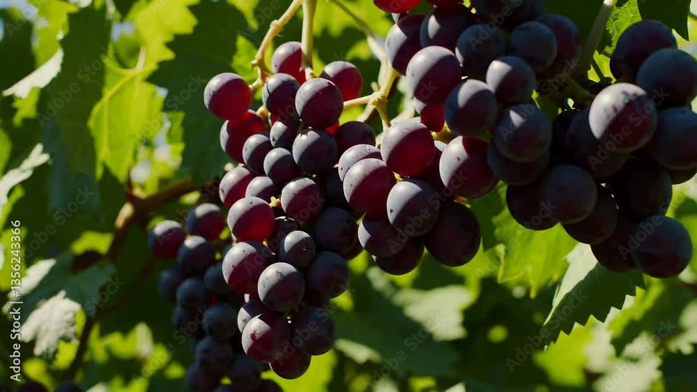 Sunlit vineyard: ripe bunches of grapes in gentle summer breeze Sunlit vineyard: ripe bunches of grapes in gentle summer breeze
