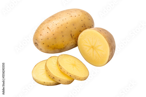 Heap of fresh organic potatoes isolated on transparent png background