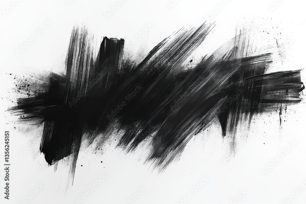 Fototapeta premium Abstract black brush strokes create a striking contrast on white background