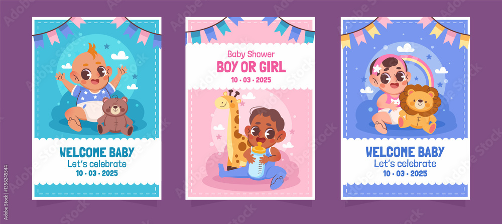 Fototapeta premium Cute babies Cards Vertical