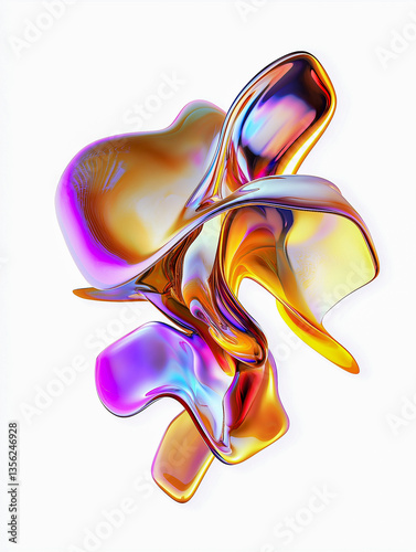 Abstract iridescent sculpture on a white background for design