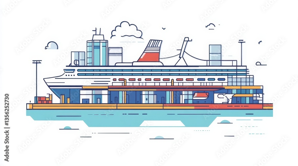 Obraz premium A brightly colored illustration depicting a large passenger cruise ship